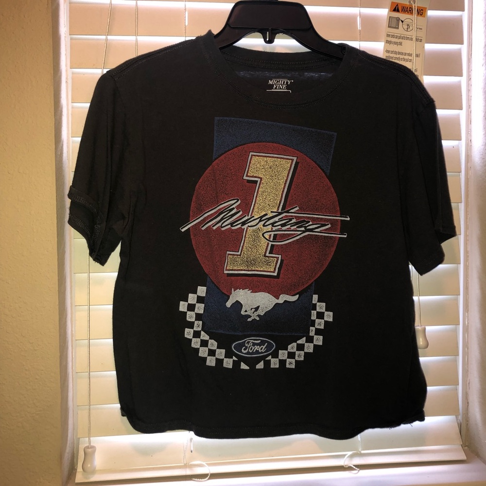 Gray Ford Mustang logo crop top